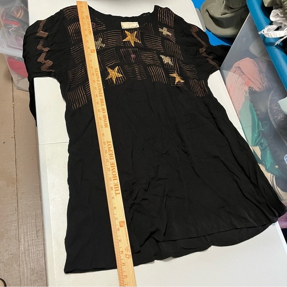 Bread Hand Printed Star Tunic Top Black One Size Lagenlook Art to Wear F2 - Picture 6 of 7
